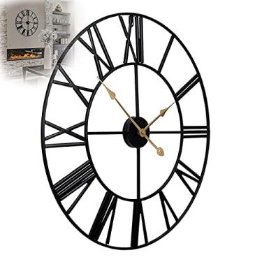 Imagem de AkosOL Relógio de parede grande de metal, relógio vintage industrial europeu com algarismos romanos, relógio decorativo vintage silencioso sem tique-taque operado por bateria para casa sala de estar