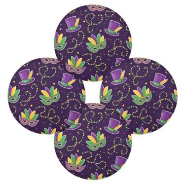 Imagem de Wassud Jogo americano conjunto de 4 tapetes de mesa redondos com tema de carnaval para cozinha e jantar tapetes laváveis resistentes ao calor decoração de mesa 39 cm