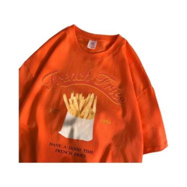Imagem de Camiseta Feminina De Algodão Com Estampa De Batata Frita, Estilo Solto