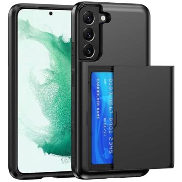 Imagem de SZSSZSM Capa carteira para Samsung Galaxy S22 Plus com suporte para cartão, camada dupla, proteção de grau militar, à prova de choque, compartimento oculto para cartão, capa de telefone slim fit