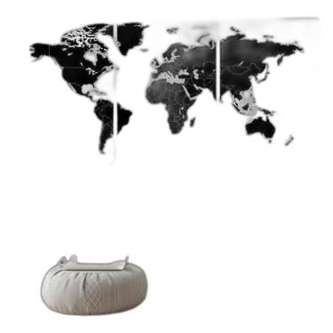 Imagem de Kit 3 Quadros Mapa Mundi Preto 24X18Cm