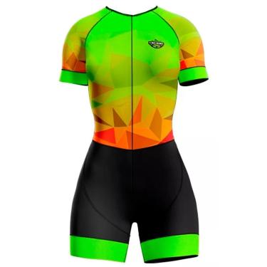 Imagem de Macaquinho De Ciclismo Feminino Manga Curta Verde Folhas-Feminino