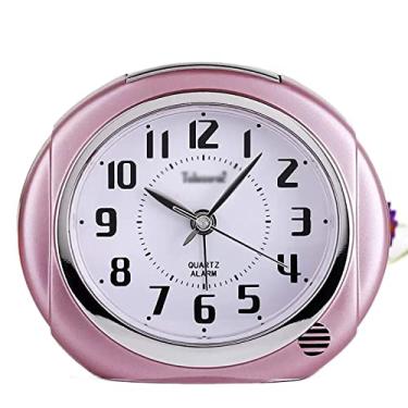 Imagem de Despertador alto de 10 cm sem tique-taque com luz de fundo, silencioso sem tique-taque de quartzo analógico, operado por bateria para decoração (rosa)