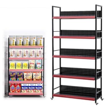 Imagem de Prateleira móvel de supermercado com rodas, lanches, bebidas, medicamentos, batatas fritas, expositores, para papelaria, farmácias, cozinha, carrinho de exibição push-pull multicamadas (cor: preto