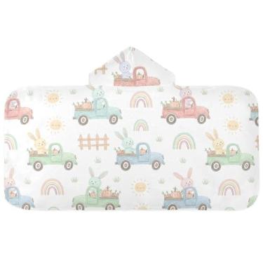 Imagem de Burbuja Toalha de banho com capuz de carro de coelho para crianças, toalha de praia de pelúcia macia absorvente para meninas e meninos 3-10 anos, 61 x 127 cm