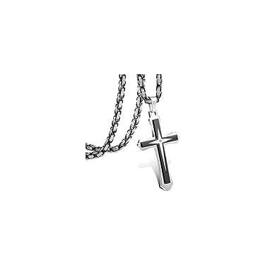Imagem de Colar masculino de cruz de ouro preto com pingente de cruz 55 a 76 cm, corrente de cruz de aço para homens e mulheres, colar de cruz preta para homens, colares masculinos com diamantes pequenos (prata