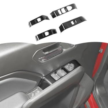 Imagem de RT-TCZ Tampa do painel de controle do interruptor de elevação de janela decoração acessórios interiores para Chevy Colorado 2023 2024 2025, para GMC Canyon 2023-2025 (fibra de carbono preta)