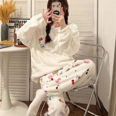 Imagem de Pijamas De Flanela Kawaii Hello Kitty My Melody Para Meninas, Quentes 