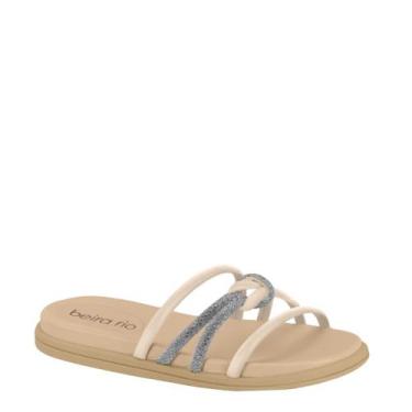 Imagem de Sandália Rasteira Feminina Com Strass Beira Rio 8488.123, Creme crista