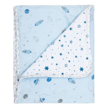 Imagem de Manta Flanelada Papi 90x80cm Dupla Face Espaço Azul, Azul Claro, Único