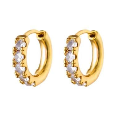 Imagem de Brincos De Argola Redondos De Zircônia Cúbica Dourada Para Mulheres, J