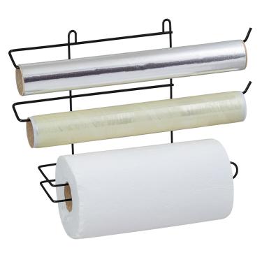 Imagem de Porta Papel Toalha de Parede Preto Suporte Suspenso Triplo para Rolos Alumínio Filme PVC
