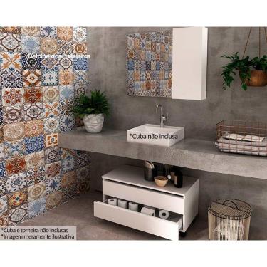 Imagem de Conjunto De Banheiro Balcão C- Rodizios Bn3603 S- Cuba 80cm E Armário C- Espelho Bn3602 Branco - Tecno Mobili