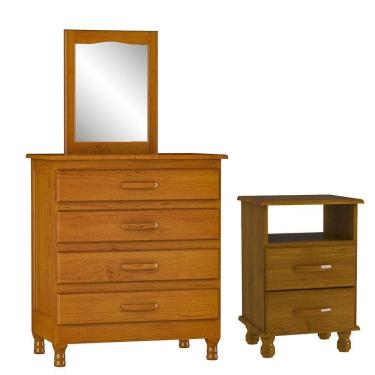 Imagem de Kit Cômoda Com Espelho E Mesa De Cabeceira 100% Madeira Maciça Imbuia Brilho