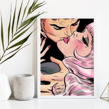 Imagem de Quadro Decorativo Vintage Casal Pop Art 45X34Cm Madeira Pret