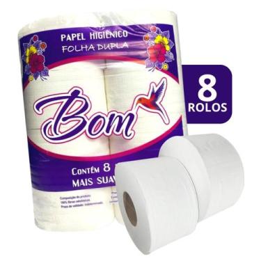 Imagem de Papel Higiênico Rolão Folha Dupla Macia Pacote Com 8 Rolos - Bom