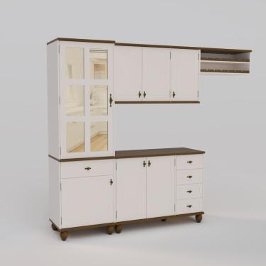Imagem de Cozinha Compacta Retrô 4 Peças Off White/Nogueira Modelo 003