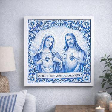 Imagem de Quadro Sagrado Coração Maria Jesus 33x33cm Mold Branca