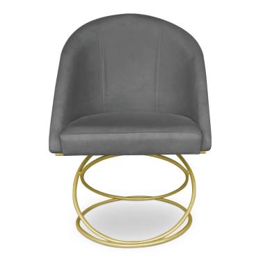 Imagem de Cadeira De Jantar Luxo Base De Metal Dourado Sala Esritório Recepção Suede Veludo Grafite Do Lar Móveis