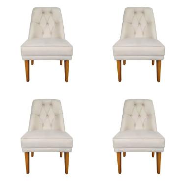 Imagem de Kit 4 Cadeiras Para Sala De Jantar Escritório Estofada Berlim Retro Suede Porcelana Lar Móveis E Decoração