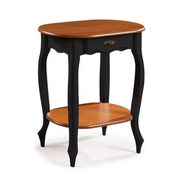 Imagem de Aparador Oval em Madeira Maciça 1 Gaveta e Prateleira 1034 Linz Móveis - Preto/Imbuia Glazer