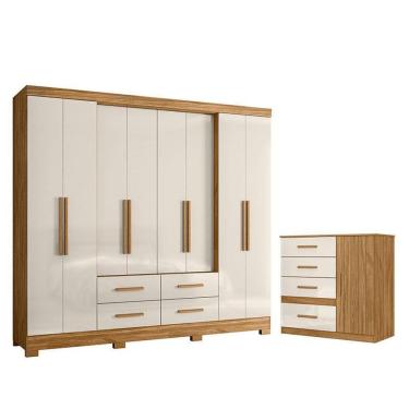 Imagem de Guarda Roupa Casal San Lorenzo e Cômoda Vênus Freijó Off White – Moval