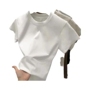 Imagem de Camiseta Feminina Slim Fit De Algodão Com Decote Redondo E Manga Curta