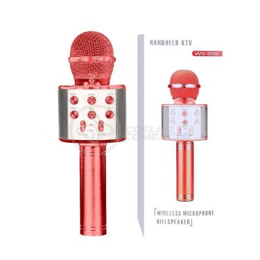 Imagem de Microfone Bluetooth WS-858 sem Fio para Karaokê com Caixa de Som Embutida Recarregável Rosê Wster