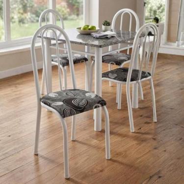 Imagem de Conjunto Kit Jogo 4 Cadeiras Metal Aço Cozinha Branca Almofadada - MAD