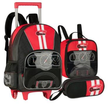 Imagem de Kit Mochila De Rodinhas C/ Lancheira Térmica E Estojo Fast Machine Car