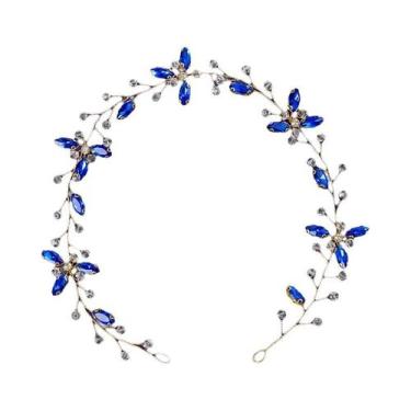 Imagem de Tiara De Cristal Com Pérolas E Strass Azul Para Mulheres, Acessório De