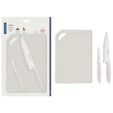 Imagem de Conjunto de Facas e Tábua de Corte Plenus para Carnes Frutas e Legumes em Aço Inox e Polipropileno com Proteção