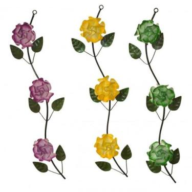 Imagem de Flores Parede Ferro 3 Un tecido na cor Roxo Amarelo Verde. - SHOPPINGN