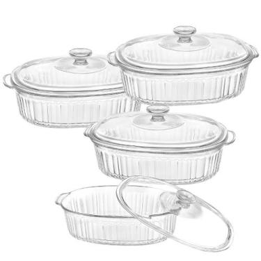 Imagem de Kit 3 Travessa Assadeira Redonda Vidro Com Tampa 2,8l Forno - CLICK HO