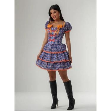 Imagem de Vestido Festa Junina Adulto Xadrez Quadrilha Luxo Premium, Isadora, GG