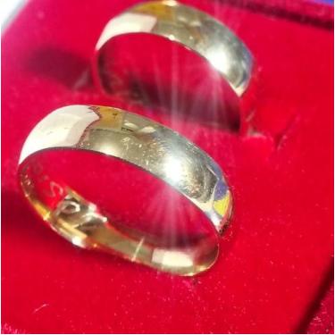 Imagem de Alianças Lisas Boleadas Par Noivado Casamento Ouro 18 Kilates Peso 7 G