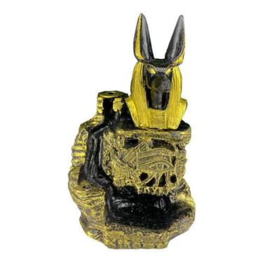 Imagem de Incensário Cascata Anúbis Preto e Dourado 12 cm Resina - Lua Mística -