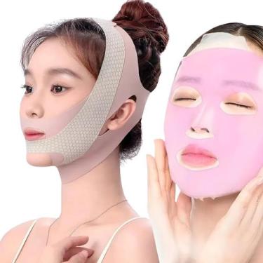 Imagem de Máscara De Silicone Mais Faixa Modeladora Do Rosto Lifting Facial Papa