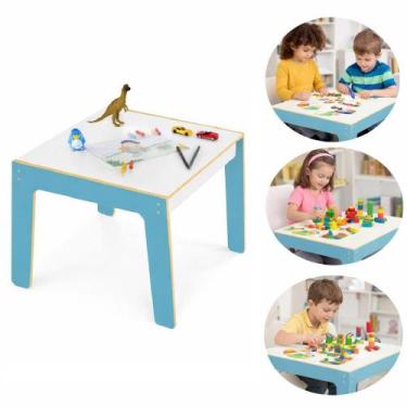 Imagem de Mesinha infantil madeira mesa azul mdf didatica estudos lanche multius