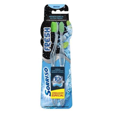 Imagem de Escova de Dente Higiene Bucal Sorriso Fresh Kit 2 Unidades