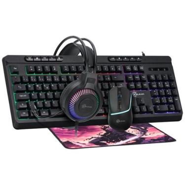 Imagem de Kit 4 Em 1 Kalkan Baldur Mouse 7200DPI Teclado Membrana Mousepad E Hea