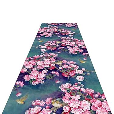 Imagem de HWBB Tapete de flor de pêssego rosa, tapete de piso para sala de estar e pátios, antiderrapante, lavável à máquina, tapete de entrada de corredor (tamanho : 1,1 x 4 m/3,6 x 13 m)