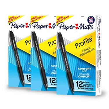Imagem de Paper Mate Conjunto de lápis mecânico Profile Mech, 0,7 mm, grafite nº 2, corpo preto, ótimo para uso em casa, escola, escritório (36 unidades)