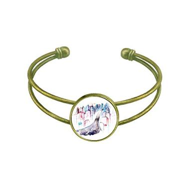 Imagem de Bracelete retrô de aquarela com luzes de rua, construção de cidade, joia de punho aberto