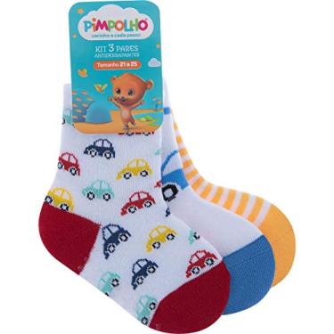 Imagem de Kit Meia 3 Pares Antiderrapantes Pimpolho Tamanho:21-25;Cor:Branco