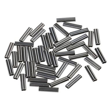Imagem de SM SunniMix 50 pçs tubo de friso duplo barril mangas para linha de pesca líder de corda de arame prendedores - preto, furo de 0,8 mm