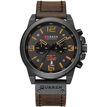 Imagem de Relógio masculino moderno, cronômetro, militar, à prova d'água, cronógrafo, masculino, quartzo, com data, Marrom e preto, Movimento de quartzo