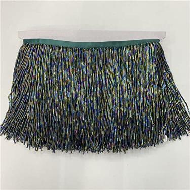 Imagem de 2 metros/lote Fringe Bead Tassel Tassels Trim Lace 15 cm de largura para acessórios de bricolage Fita de dança têxtil para casa, verde do exército, 2 metros