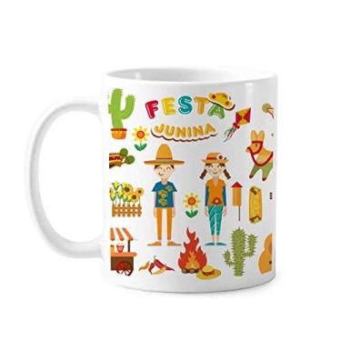 Imagem de Caneca de cerâmica cerâmica com ilustração de cacto e fogo sorridente