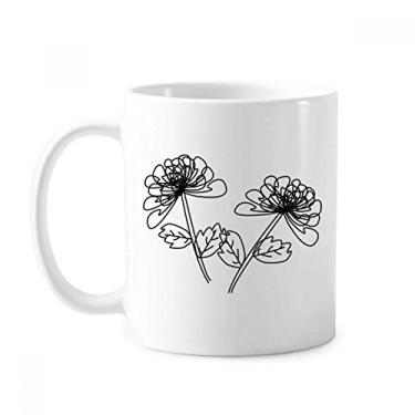 Imagem de Caneca de cerâmica com ilustração de linha de crisântemo desenhada à mão cerâmica xícara de porcelana de café louça